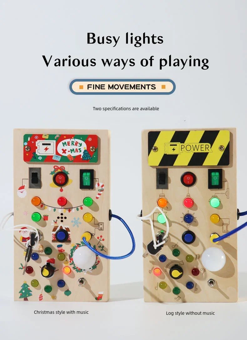 Wooden Children's Sensory Training Toys, Montessori Busy Board, LED Lights/Switch Control, Early Learning Educational, Baby Gift