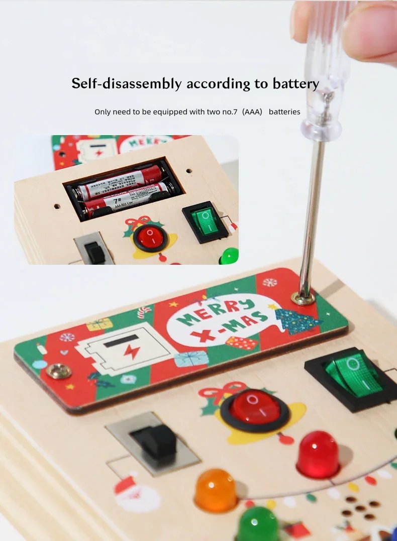 Wooden Children's Sensory Training Toys, Montessori Busy Board, LED Lights/Switch Control, Early Learning Educational, Baby Gift