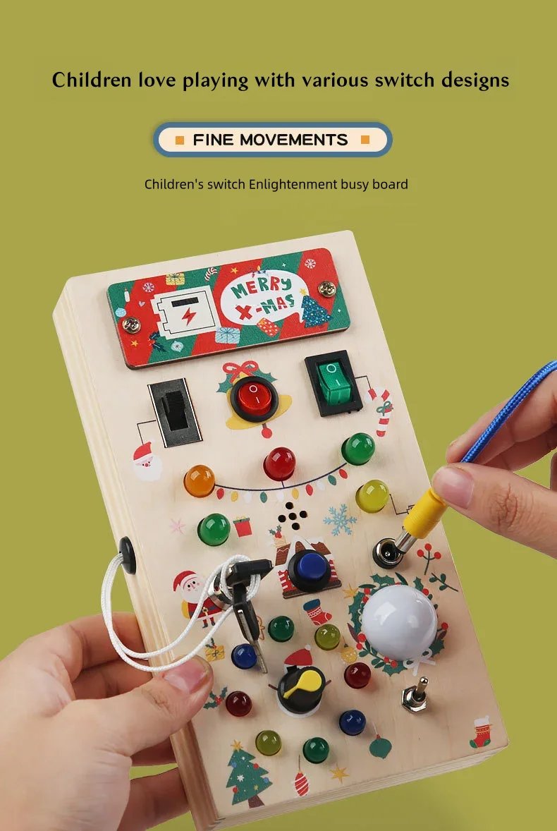 Wooden Children's Sensory Training Toys, Montessori Busy Board, LED Lights/Switch Control, Early Learning Educational, Baby Gift