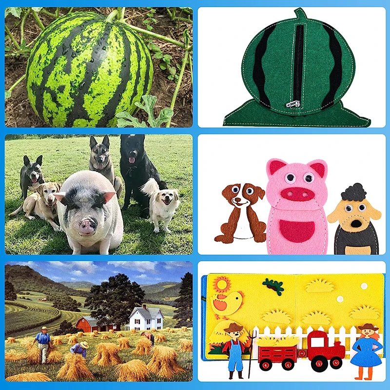 Toddlers Montessori Toys Busy Board Farm Animal Scene Storytelling Activity Toy Quiet Book Felt Activity Educational Sensory Toy