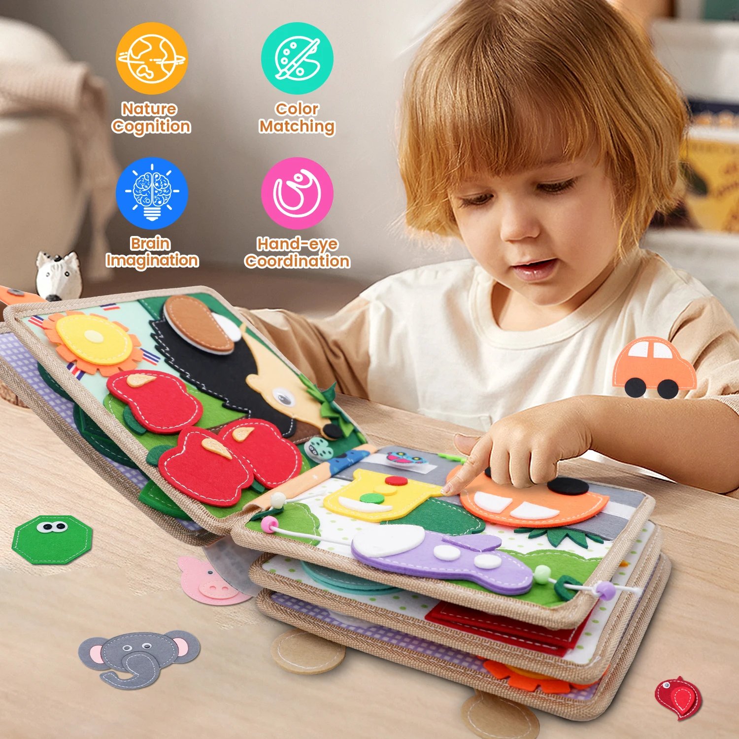 Toddlers Montessori Toys Busy Board Farm Animal Scene Storytelling Activity Toy Quiet Book Felt Activity Educational Sensory Toy