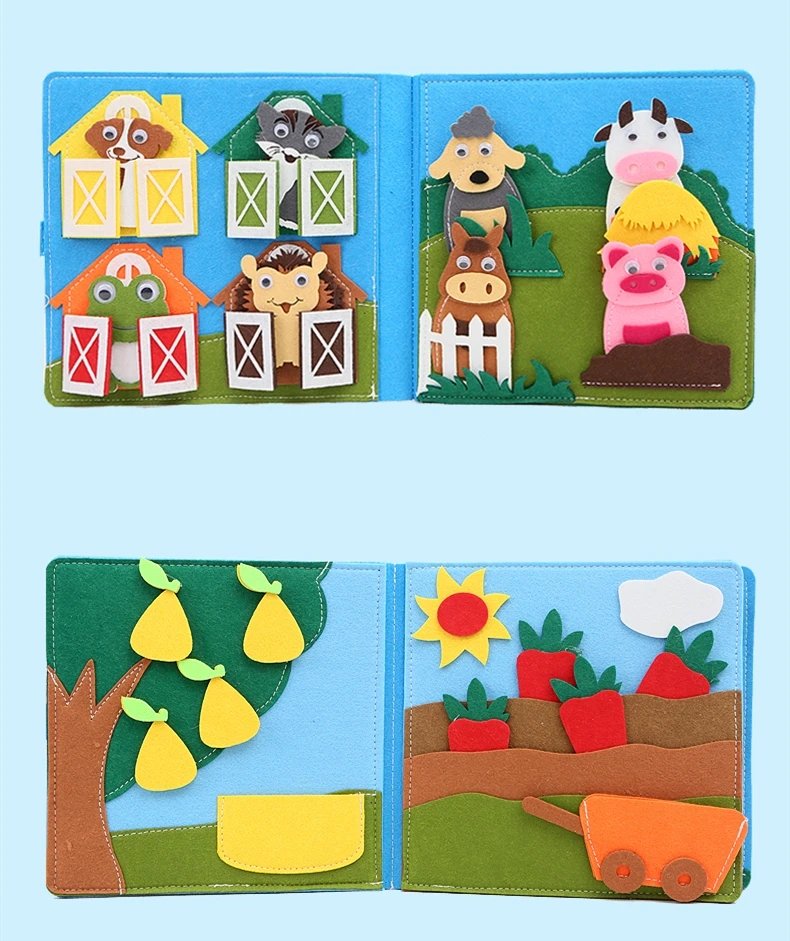 Toddlers Montessori Toys Busy Board Farm Animal Scene Storytelling Activity Toy Quiet Book Felt Activity Educational Sensory Toy