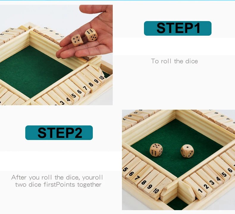 Shut The Box Dice Board Game Wooden Flaps & Dices Game 4 Players Pub Bar Party Supplies Family Entertainment For Kids & Adults