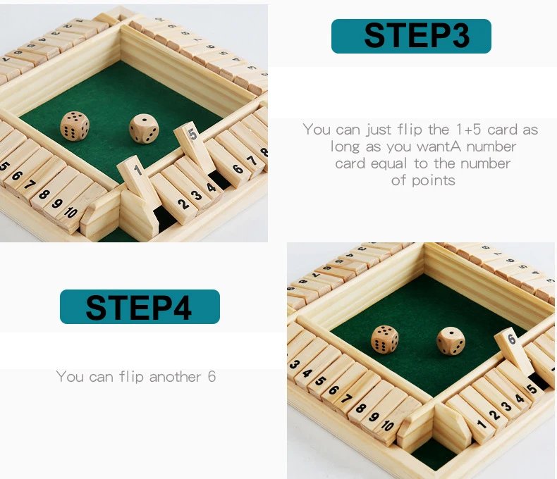 Shut The Box Dice Board Game Wooden Flaps & Dices Game 4 Players Pub Bar Party Supplies Family Entertainment For Kids & Adults