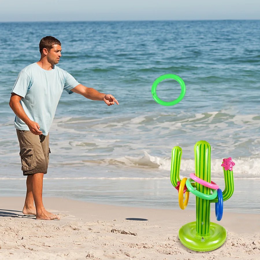 Inflatable Cactus Ring Toss Game Toy Set for Summer Beach Luau Party Decoration Hawaiian Pool Games Cactus