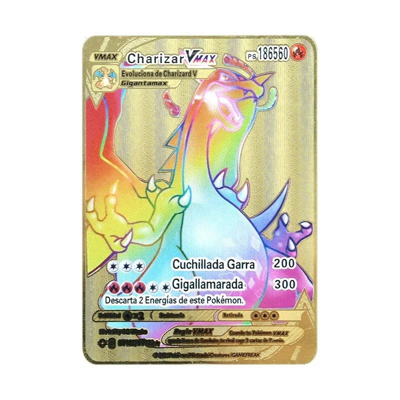 Pokemon 183200 Points High Mach Pikachu Charizard Mewtwo Gold Black English French Metal Card Vmax Mega GX Game Collection Card
