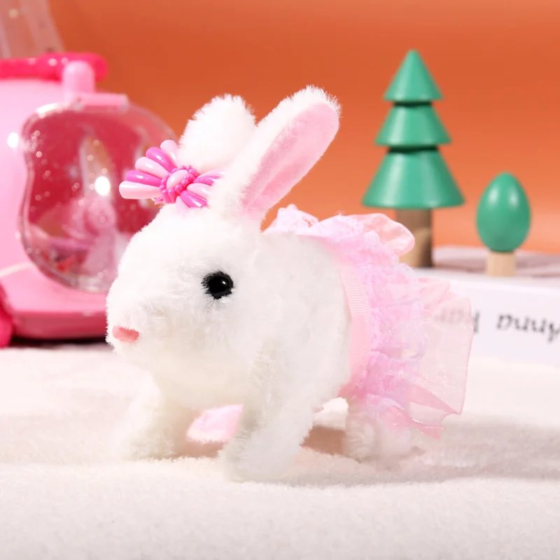 Children Plush Cute Rabbit Kids Electronic Pet With Sound Animal DIY Change Clothes Game Walking Moving Pet Toys For 3 Years