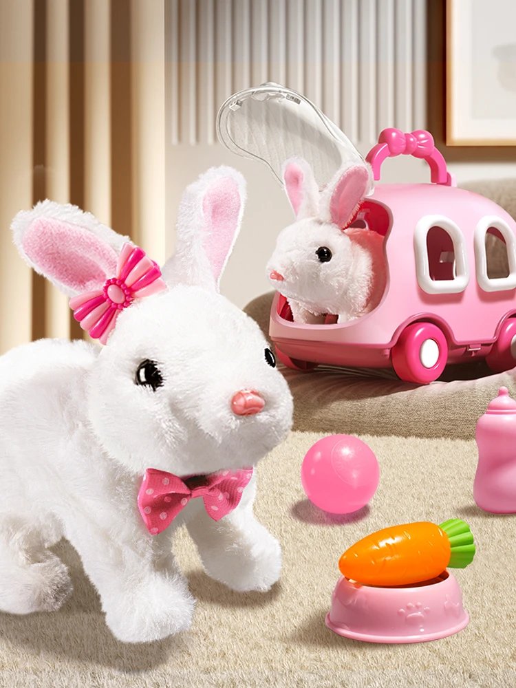 Children Plush Cute Rabbit Kids Electronic Pet With Sound Animal DIY Change Clothes Game Walking Moving Pet Toys For 3 Years