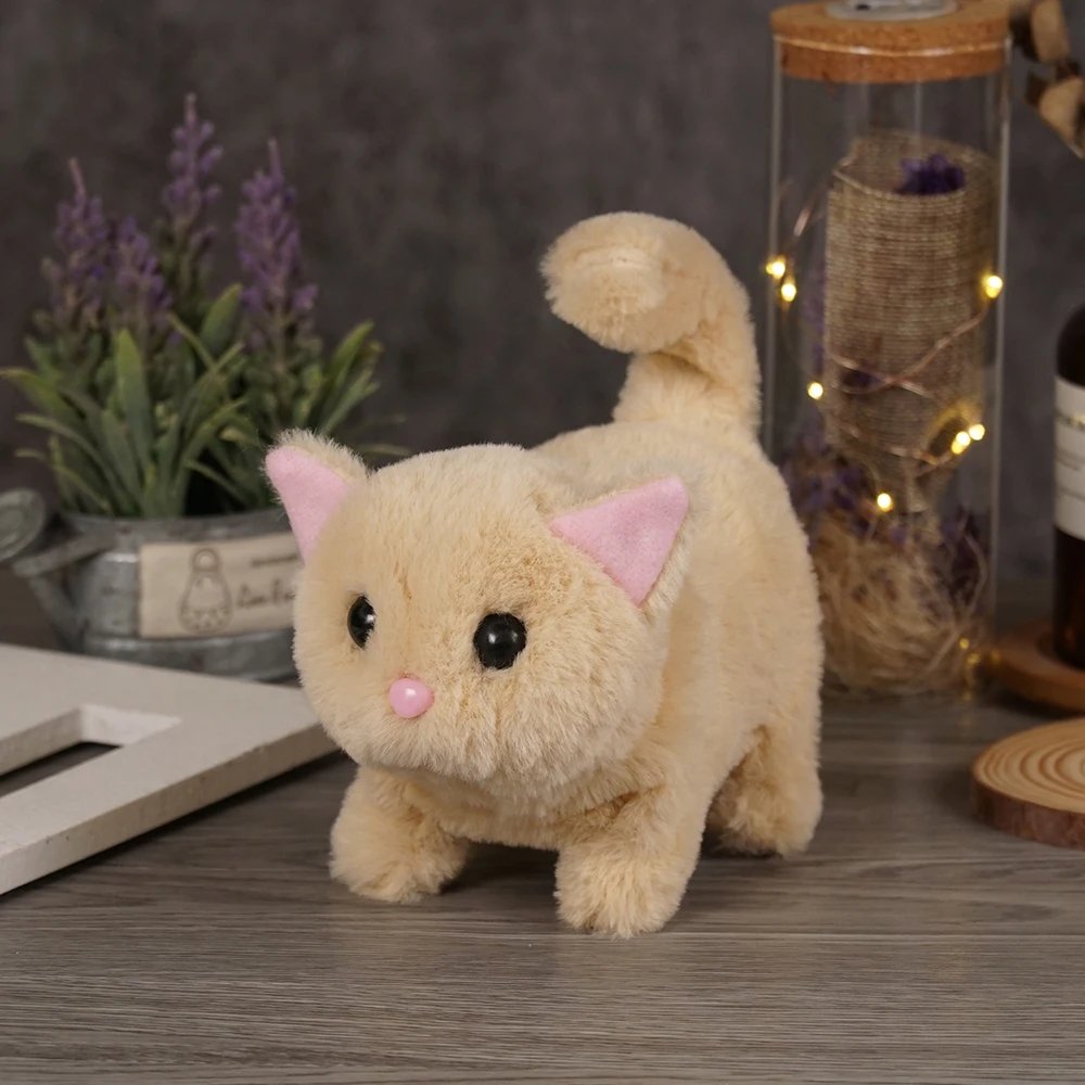 Cute Interactive Cat Plush Toy Electronic Stuffed Doll Toy Walking Tail Wagging Head Shaking for Boys Girl Birthday Holiday Gift