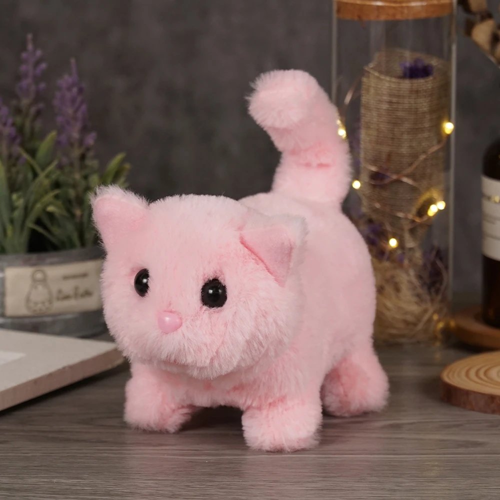 Cute Interactive Cat Plush Toy Electronic Stuffed Doll Toy Walking Tail Wagging Head Shaking for Boys Girl Birthday Holiday Gift