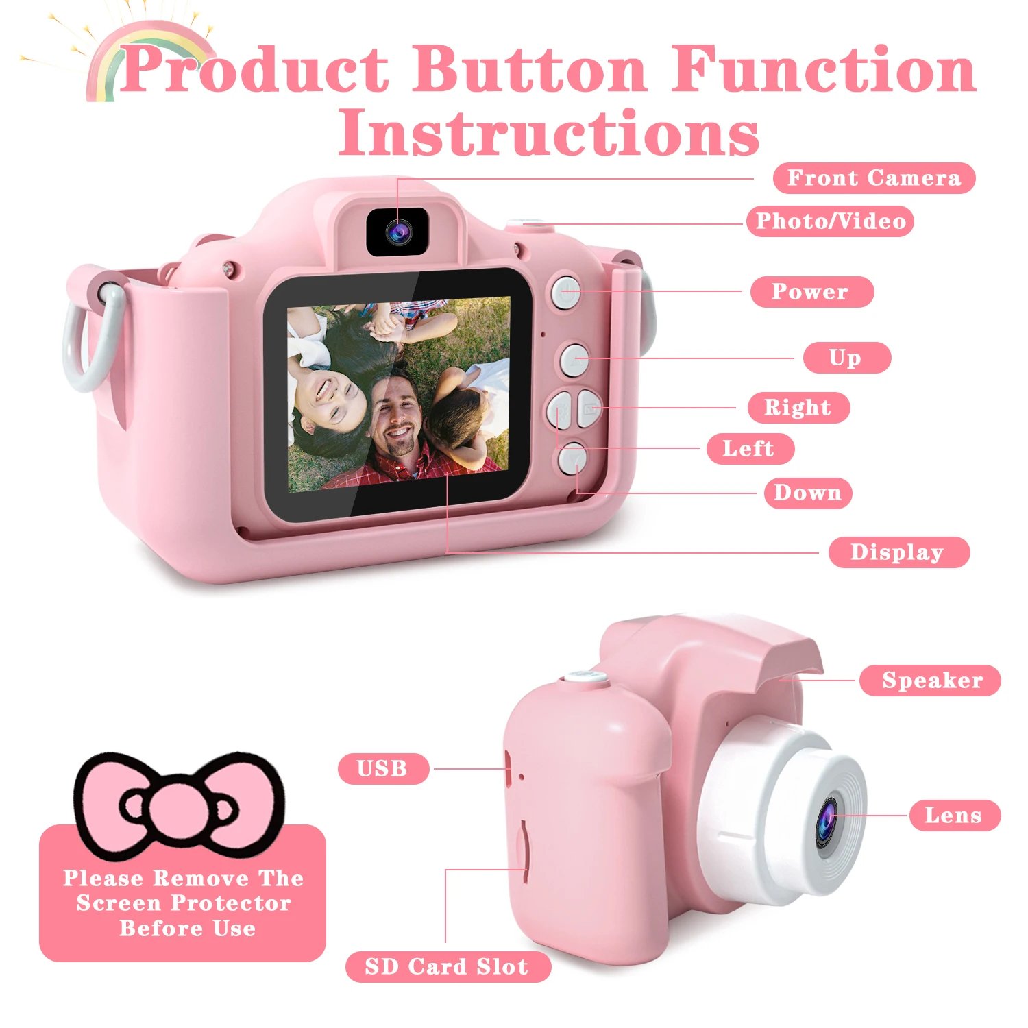 Kdis Camera Toys 1080P HD 2inch Screen Cat Mini Digital Camera for Girls Boys Children Chirtmas Birthday Gift Toys