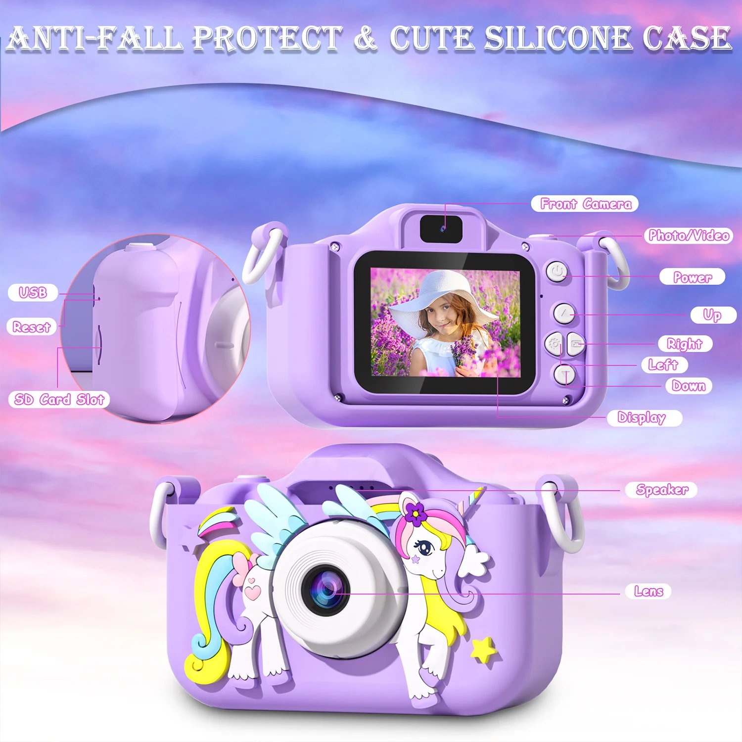 Kids Mini Camera Cartoon Unicorn Toys for Girls Boys Birthday Gifts 1080P HD 2inch Screen With 32G SD Card Record Life Camera Kids Mini Camera Cartoon Unicorn Toys for Girls Boys Birthday Gifts 1080P HD 2inch Screen With 32G SD Card Record Life Camera