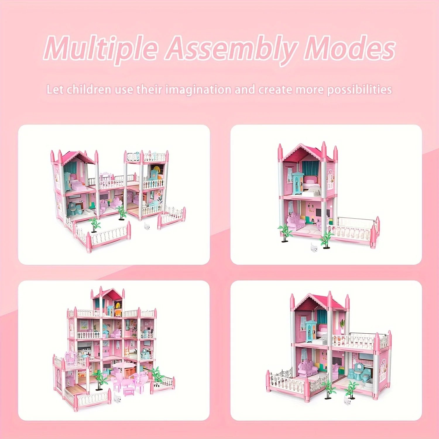 Children's Music Doll House Assembly Villa House 3D DIY Dream Princess Castle Villa Assembly Doll House Set Toy Girl Family Toy