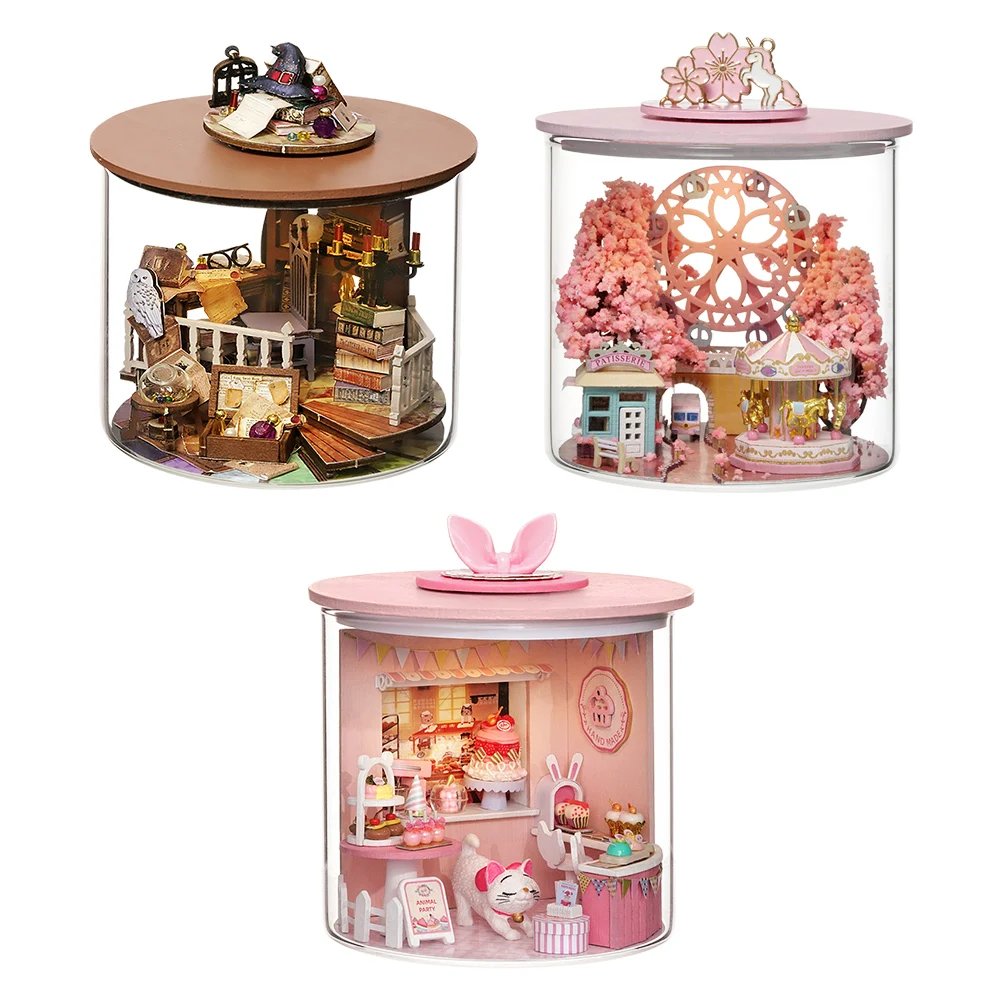 3D Wooden Doll Houses Diorama Toys DIY Wooden Miniatures House Puzzle Model Handmade Dollhouse with Furnitures Kit Birthday Gift