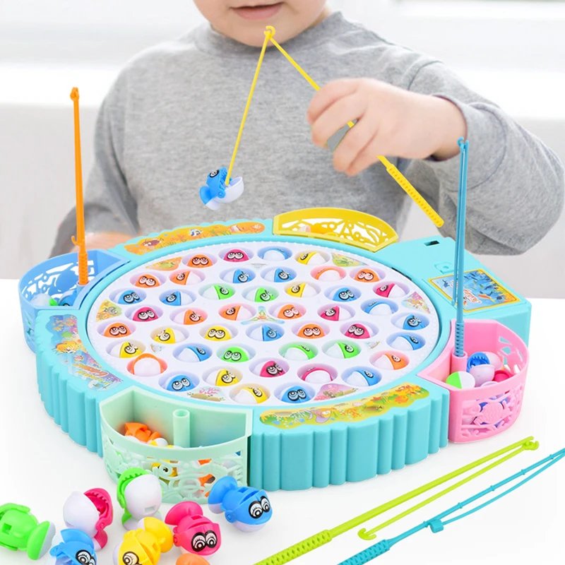 New Kids Fishing Toys Electric Rotating Fishing Play Game Musical Fish Plate Set Magnetic Outdoor Sports Toys for Children Gifts