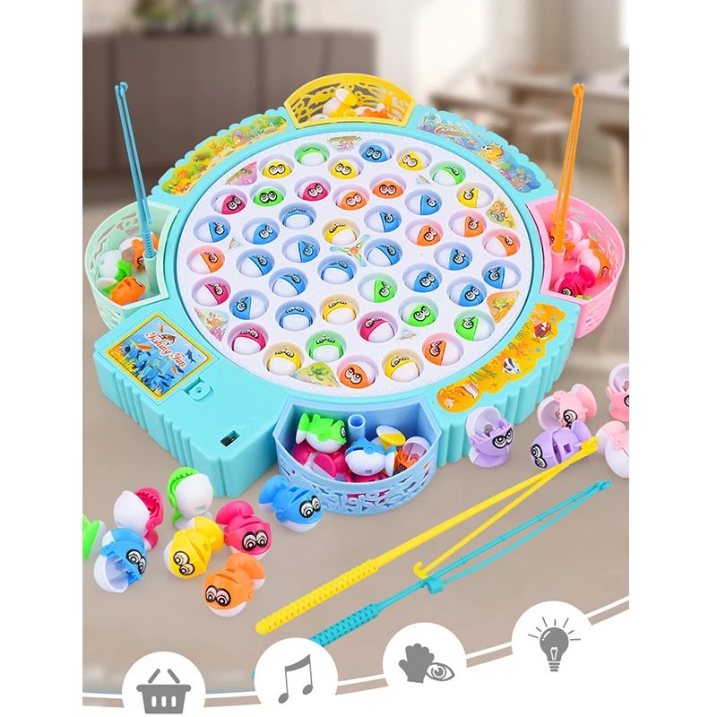 New Kids Fishing Toys Electric Rotating Fishing Play Game Musical Fish Plate Set Magnetic Outdoor Sports Toys for Children Gifts