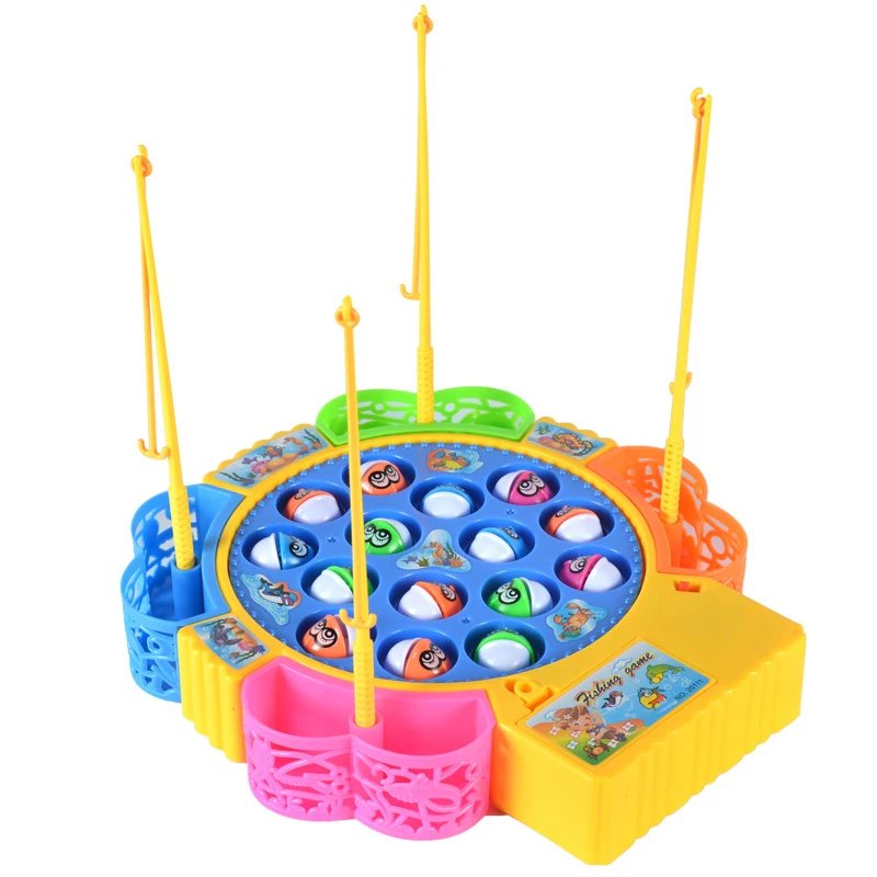 New Kids Fishing Toys Electric Rotating Fishing Play Game Musical Fish Plate Set Magnetic Outdoor Sports Toys for Children Gifts