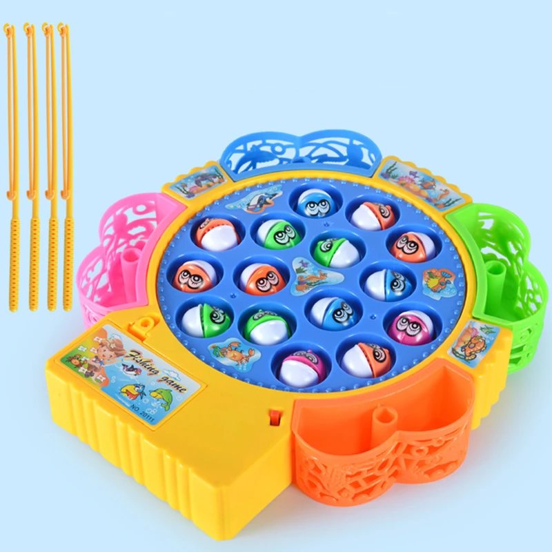New Kids Fishing Toys Electric Rotating Fishing Play Game Musical Fish Plate Set Magnetic Outdoor Sports Toys for Children Gifts