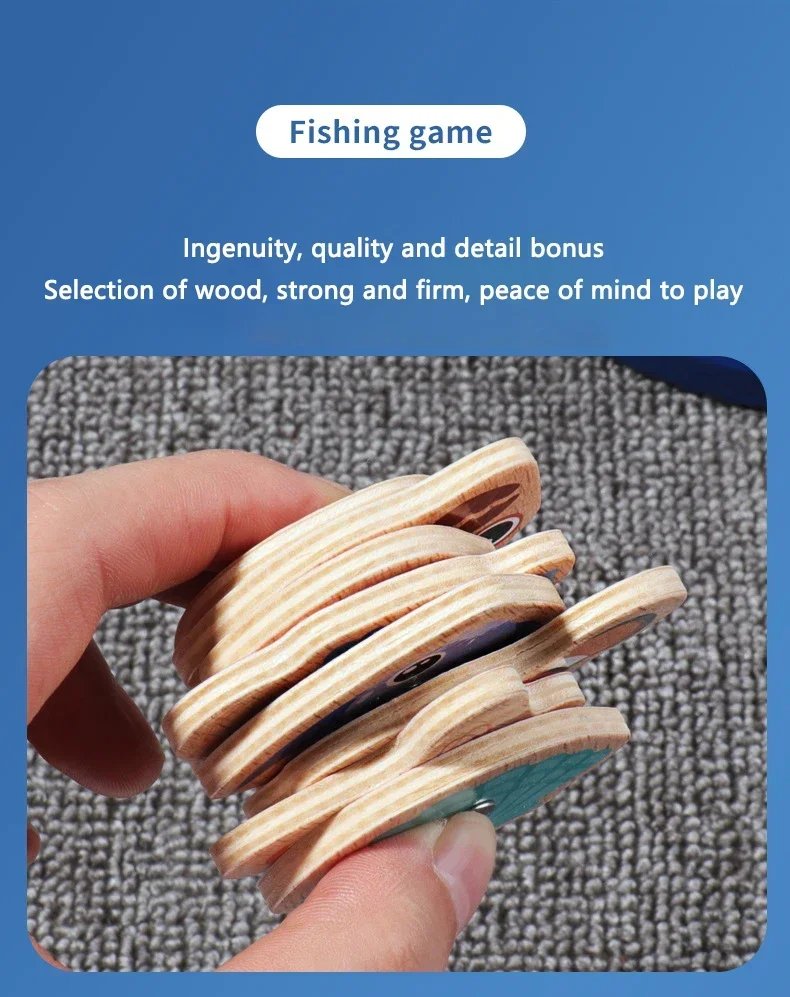 Funny Fine Motor Skill Fish Cognition Puzzle Toy Wooden Montessori Catching Toys Colorful Wooden Magnetic Fishing Game