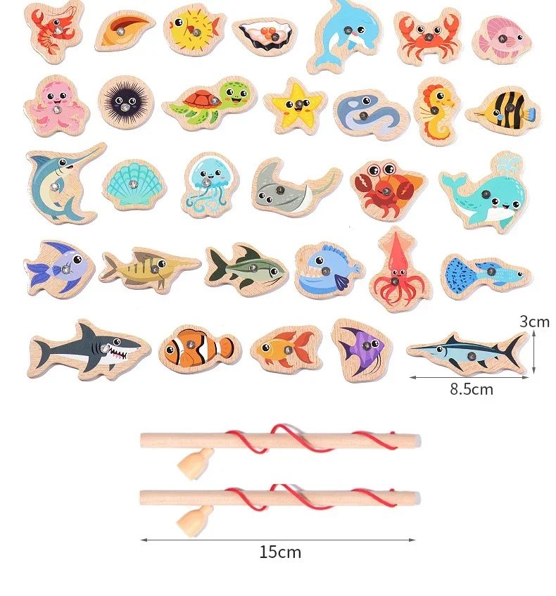 Funny Fine Motor Skill Fish Cognition Puzzle Toy Wooden Montessori Catching Toys Colorful Wooden Magnetic Fishing Game