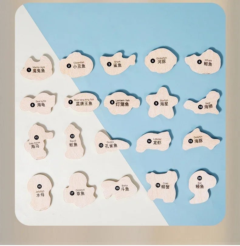 Funny Fine Motor Skill Fish Cognition Puzzle Toy Wooden Montessori Catching Toys Colorful Wooden Magnetic Fishing Game