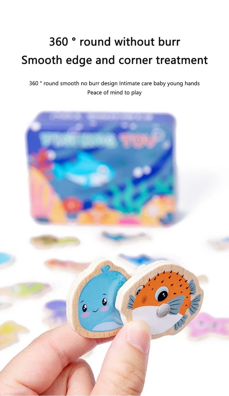 Funny Fine Motor Skill Fish Cognition Puzzle Toy Wooden Montessori Catching Toys Colorful Wooden Magnetic Fishing Game