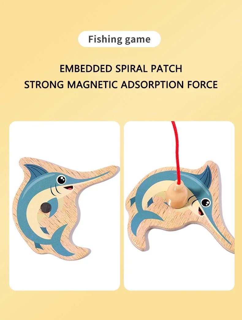 Funny Fine Motor Skill Fish Cognition Puzzle Toy Wooden Montessori Catching Toys Colorful Wooden Magnetic Fishing Game