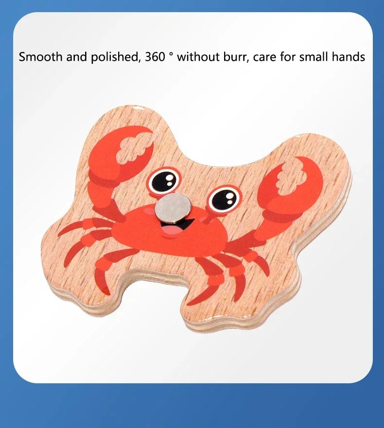 Funny Fine Motor Skill Fish Cognition Puzzle Toy Wooden Montessori Catching Toys Colorful Wooden Magnetic Fishing Game