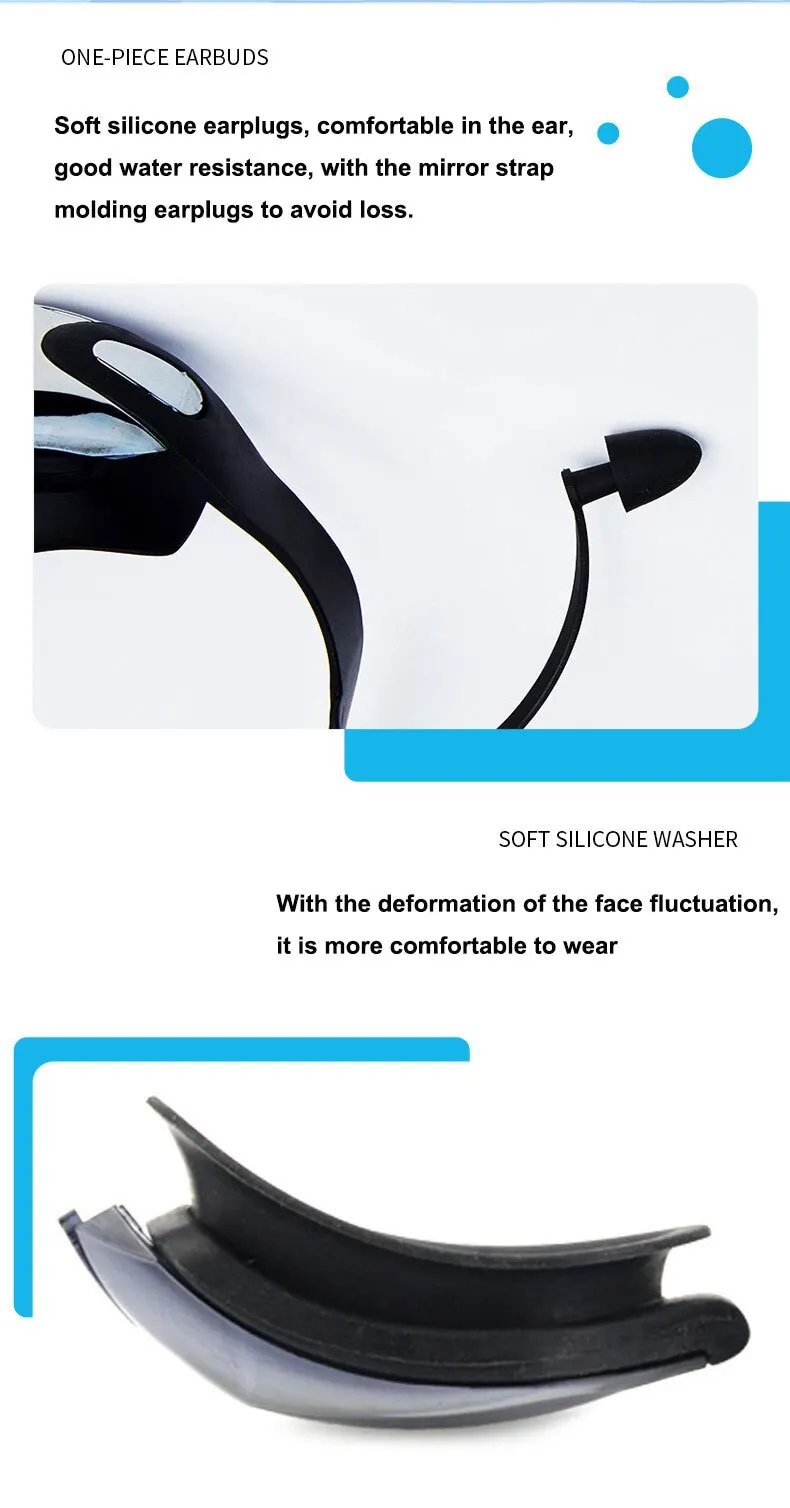 Adult Swimming Goggles Ear Plugs Professional Pool Glasses Anti-Fog Men's Women's Waterproof Glasses Swimming Accessories