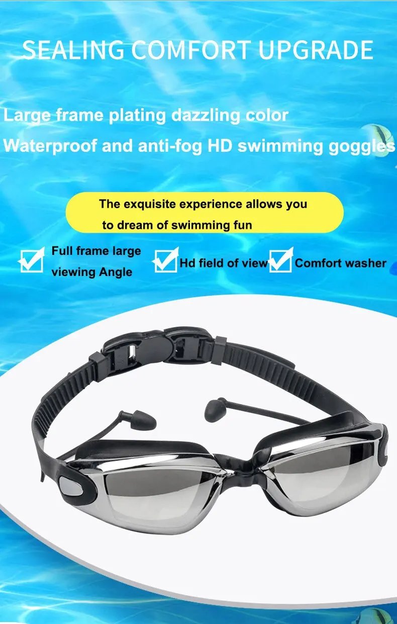 Adult Swimming Goggles Ear Plugs Professional Pool Glasses Anti-Fog Men's Women's Waterproof Glasses Swimming Accessories