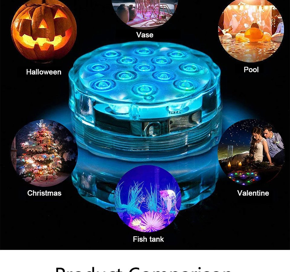 10Led Swimming Pool Light Remote Control RGB Dive Fish Light LED Underwater Lamp Portable Battery Operated for Vase Aquarium