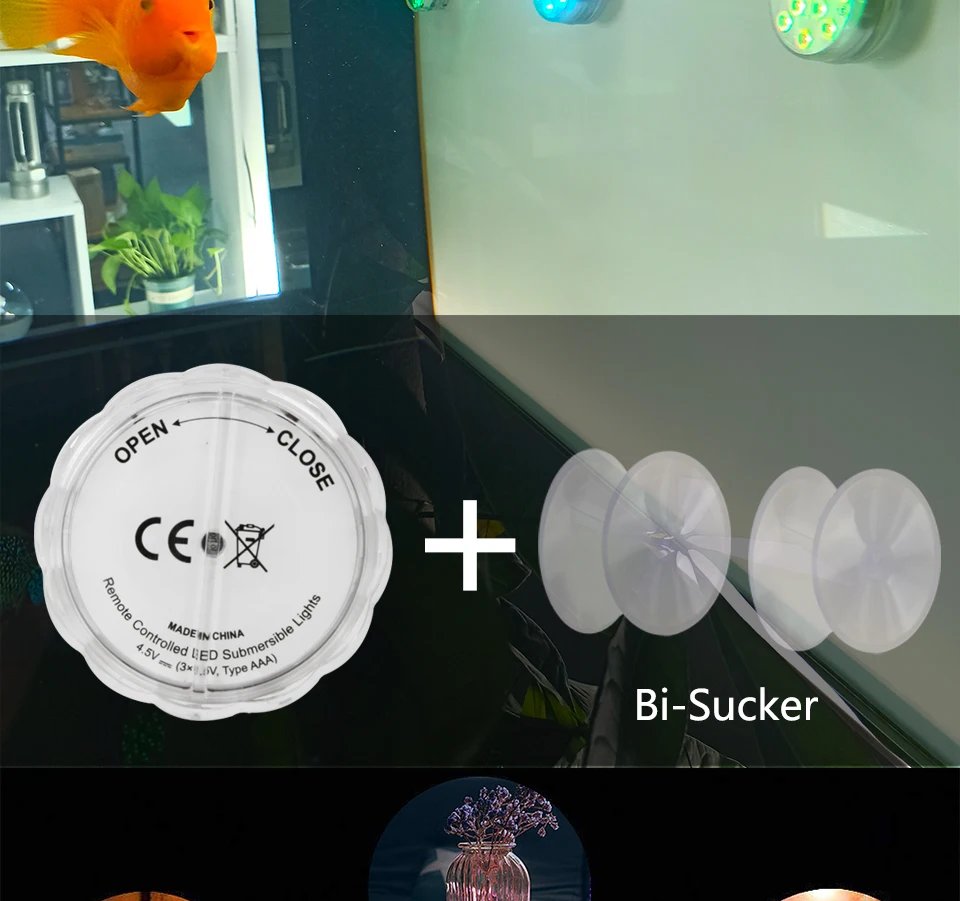 10Led Swimming Pool Light Remote Control RGB Dive Fish Light LED Underwater Lamp Portable Battery Operated for Vase Aquarium