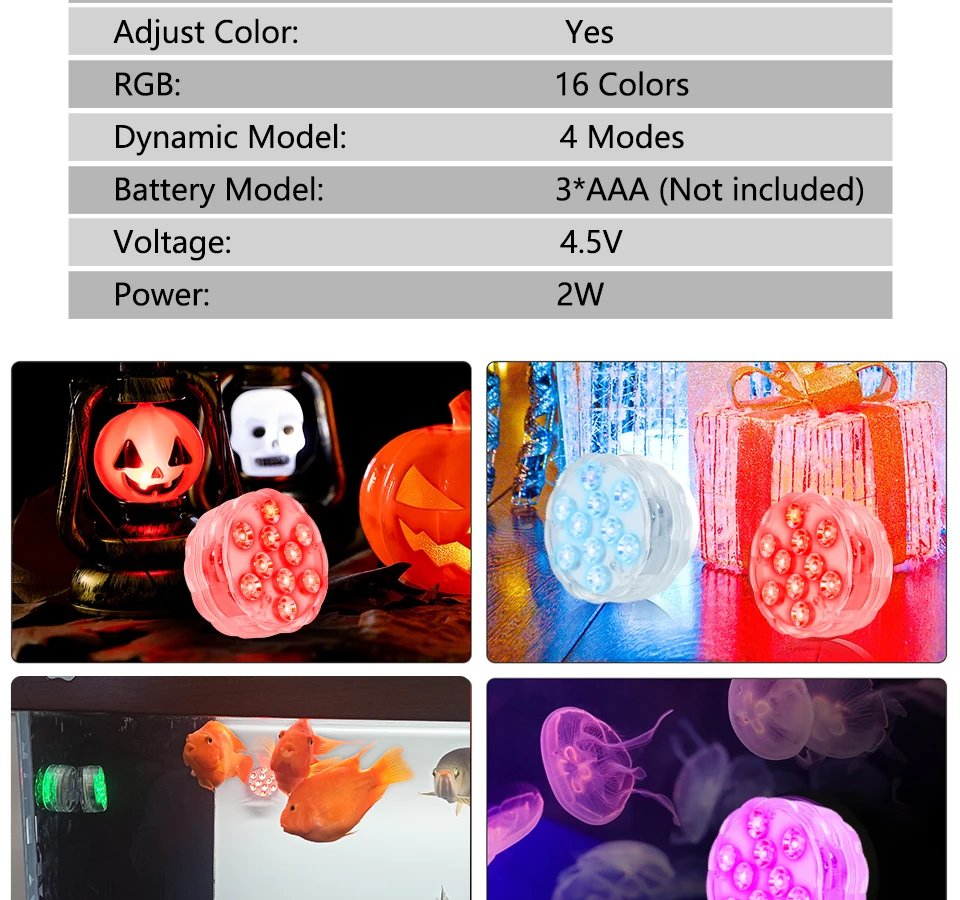 10Led Swimming Pool Light Remote Control RGB Dive Fish Light LED Underwater Lamp Portable Battery Operated for Vase Aquarium