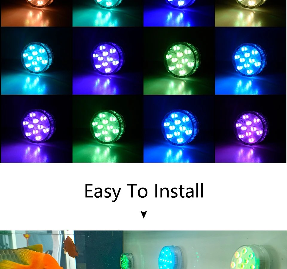 10Led Swimming Pool Light Remote Control RGB Dive Fish Light LED Underwater Lamp Portable Battery Operated for Vase Aquarium