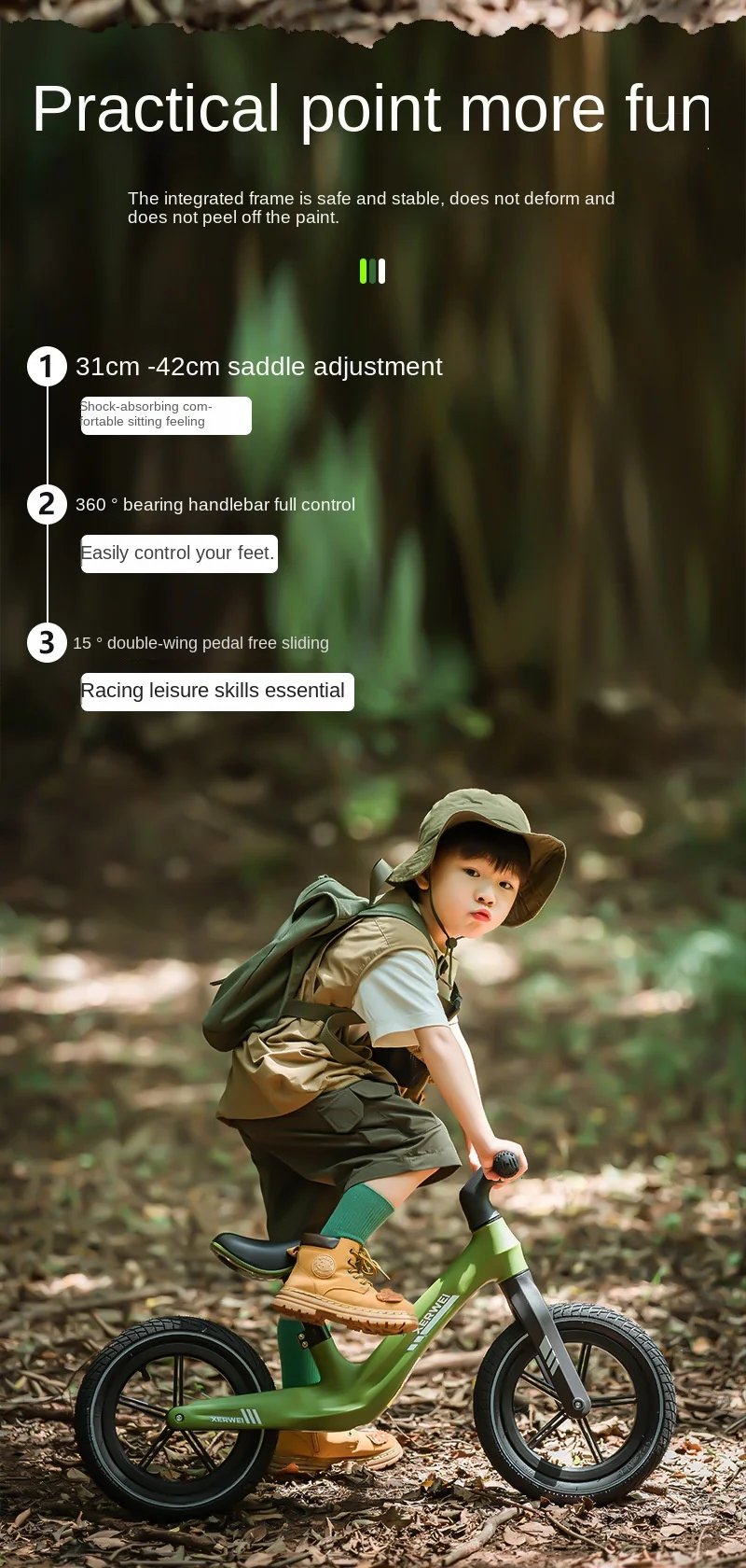 Grylls Children's balance bike sliding bike 2-wheel pedal free baby walking bike male and female children's sliding bike hot new