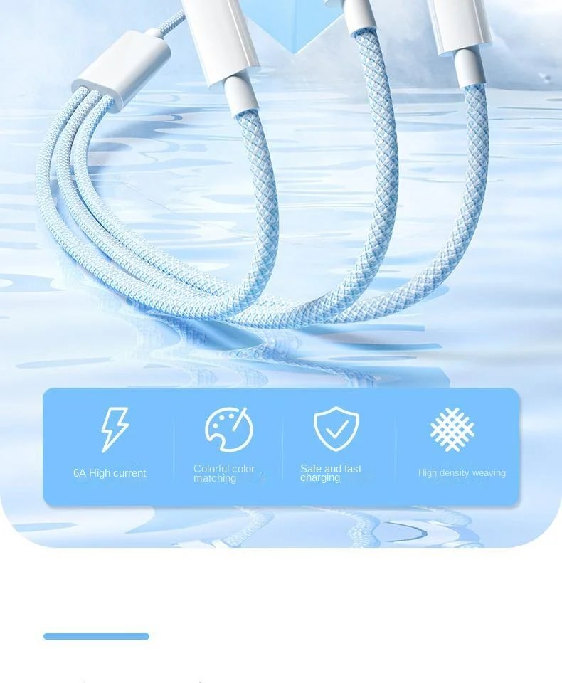 3 In 1 Fast Charging Cable 100W For Xiaomi iPhone Poco Micro USB Type C Charger Cable Cord Multiple Usb C Charging Wire Line
