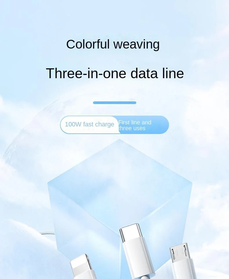 3 In 1 Fast Charging Cable 100W For Xiaomi iPhone Poco Micro USB Type C Charger Cable Cord Multiple Usb C Charging Wire Line