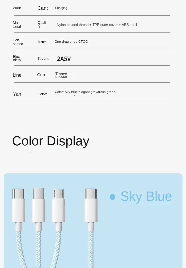 3 In 1 Fast Charging Cable 100W For Xiaomi iPhone Poco Micro USB Type C Charger Cable Cord Multiple Usb C Charging Wire Line