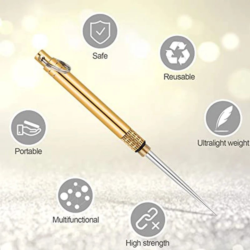Portable Titanium Toothpicks Pocket Toothpicks Keychain Brass with Metal Toothpick Holder for Outdoor Picnic Camping Accessories