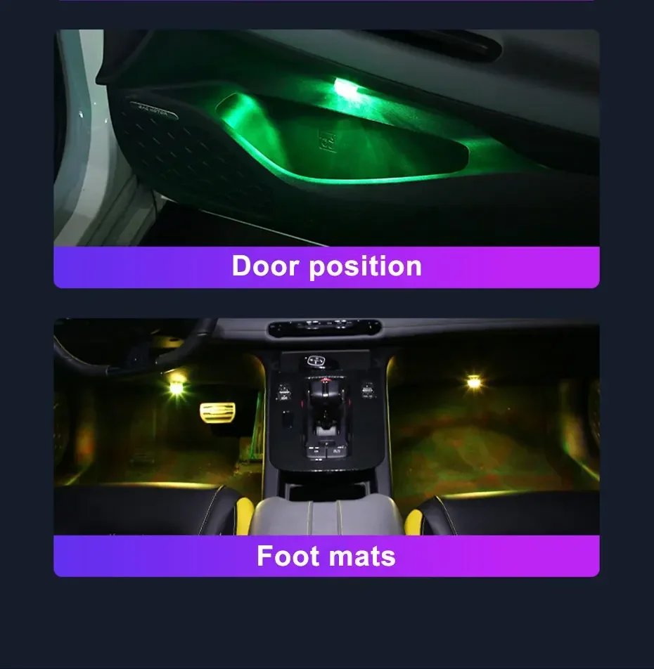 1Set Remote Control Car LED Interior Ambient Light - Colorful Adhesive Decoration for Auto Roof Foot Atmosphere Lamp 13 Colors