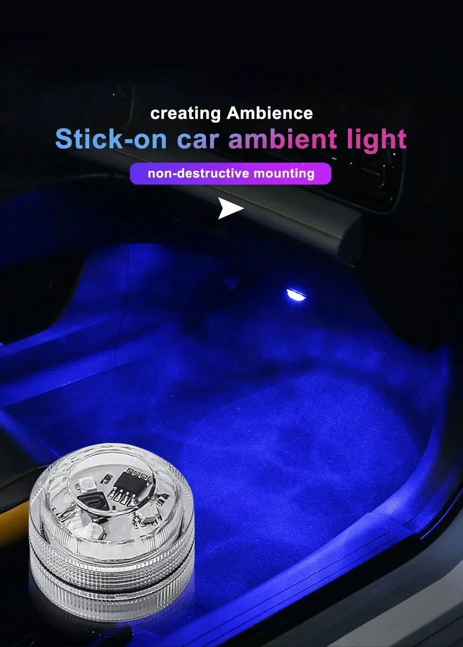 1Set Remote Control Car LED Interior Ambient Light - Colorful Adhesive Decoration for Auto Roof Foot Atmosphere Lamp 13 Colors