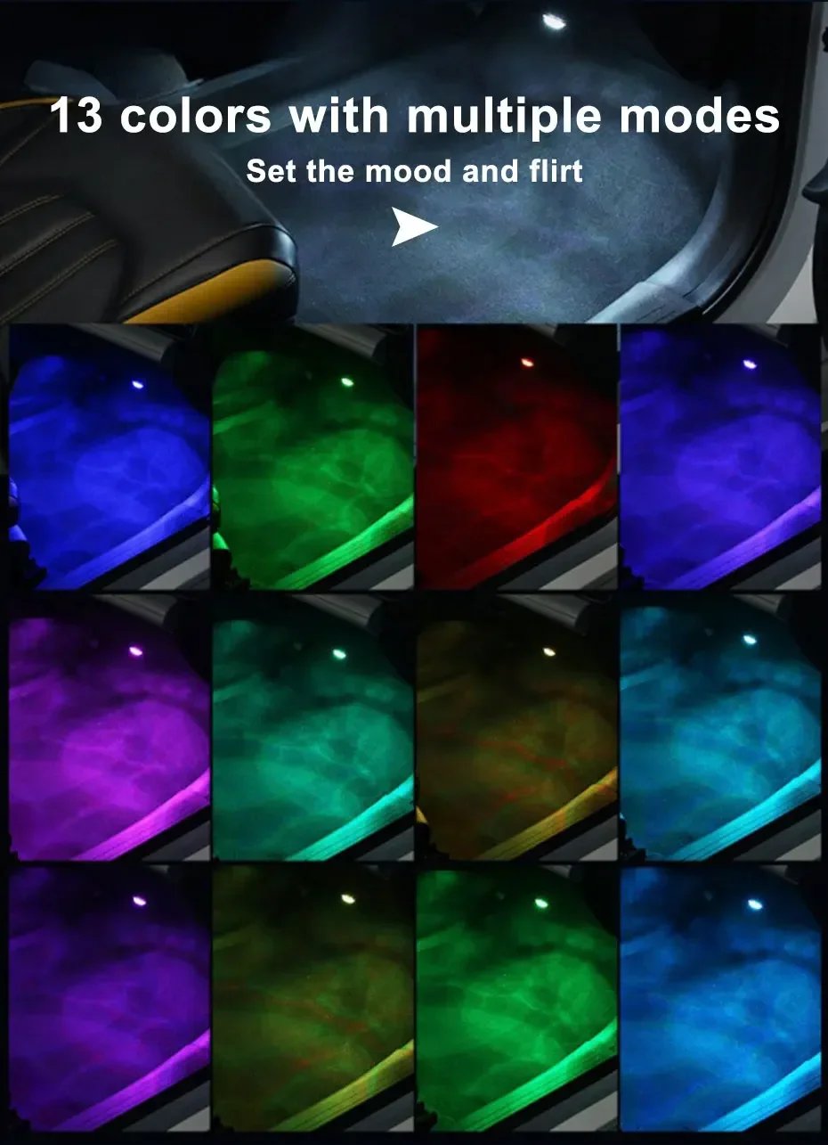 1Set Remote Control Car LED Interior Ambient Light - Colorful Adhesive Decoration for Auto Roof Foot Atmosphere Lamp 13 Colors
