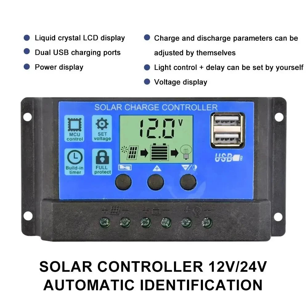Purchase limit 1 piece Solar Charge Controller 12V24V 30A/20A/10A Auto LCD Dual USB 5V Output Photovoltaic Solar Panel PV Regulator Load Discharger
