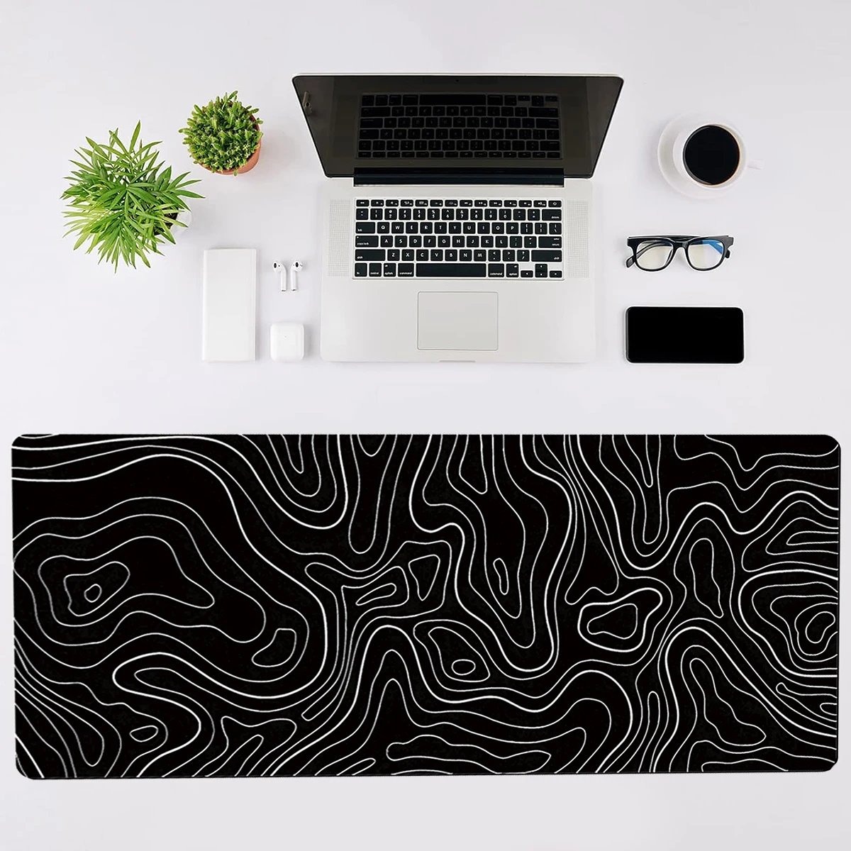 1Pcs Gaming Mouse Pad Large Keyboard Pad 31.5 x 11.8in Topographic Mouse Pad Black and White Mouse Pad for Keyboard with Anti-Sl 1Pcs Gaming Mouse Pad Large Keyboard Pad 31.5 x 11.8in Topographic Mouse Pad Black and White Mouse Pad for Keyboard with Anti-Sl