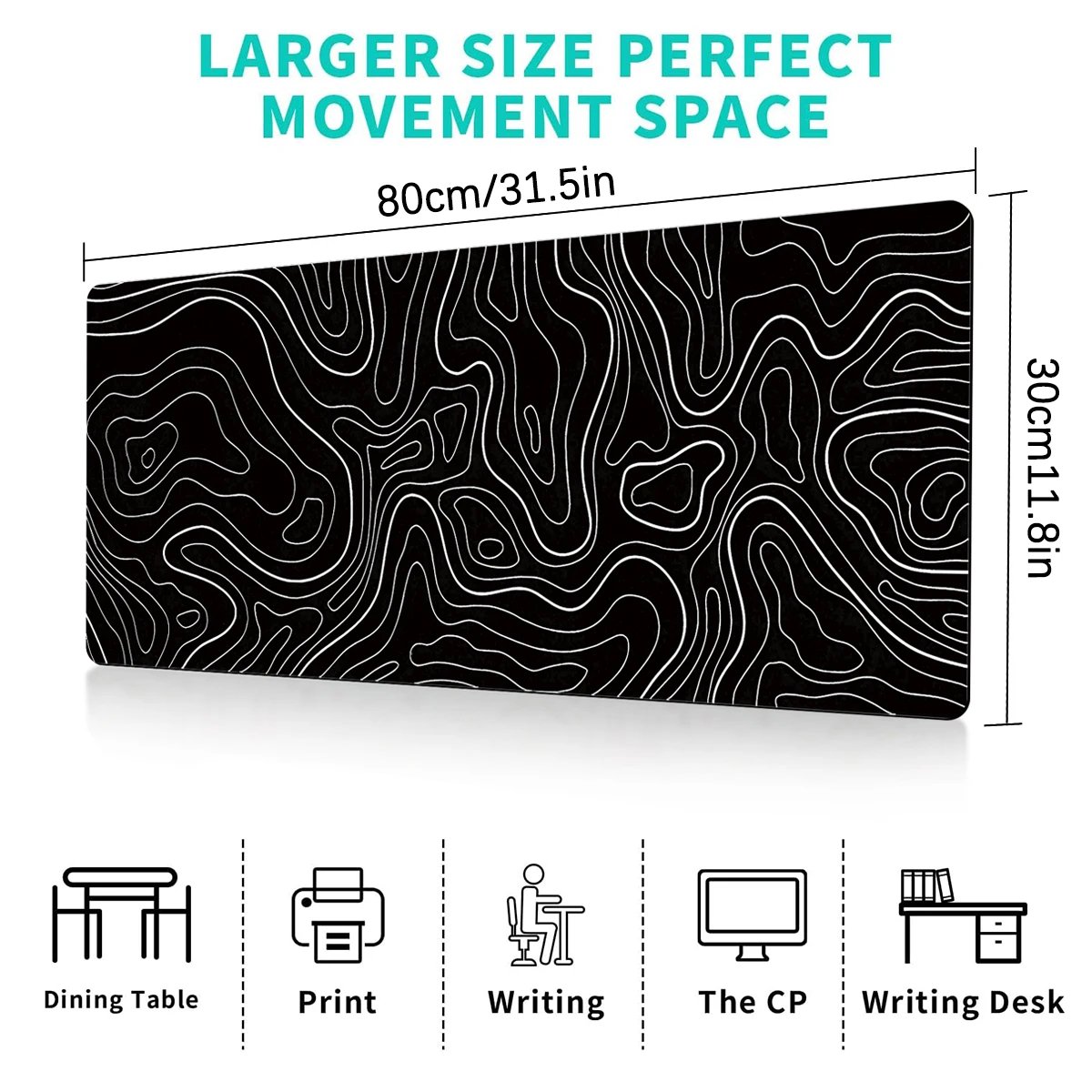 1Pcs Gaming Mouse Pad Large Keyboard Pad 31.5 x 11.8in Topographic Mouse Pad Black and White Mouse Pad for Keyboard with Anti-Sl 1Pcs Gaming Mouse Pad Large Keyboard Pad 31.5 x 11.8in Topographic Mouse Pad Black and White Mouse Pad for Keyboard with Anti-Sl