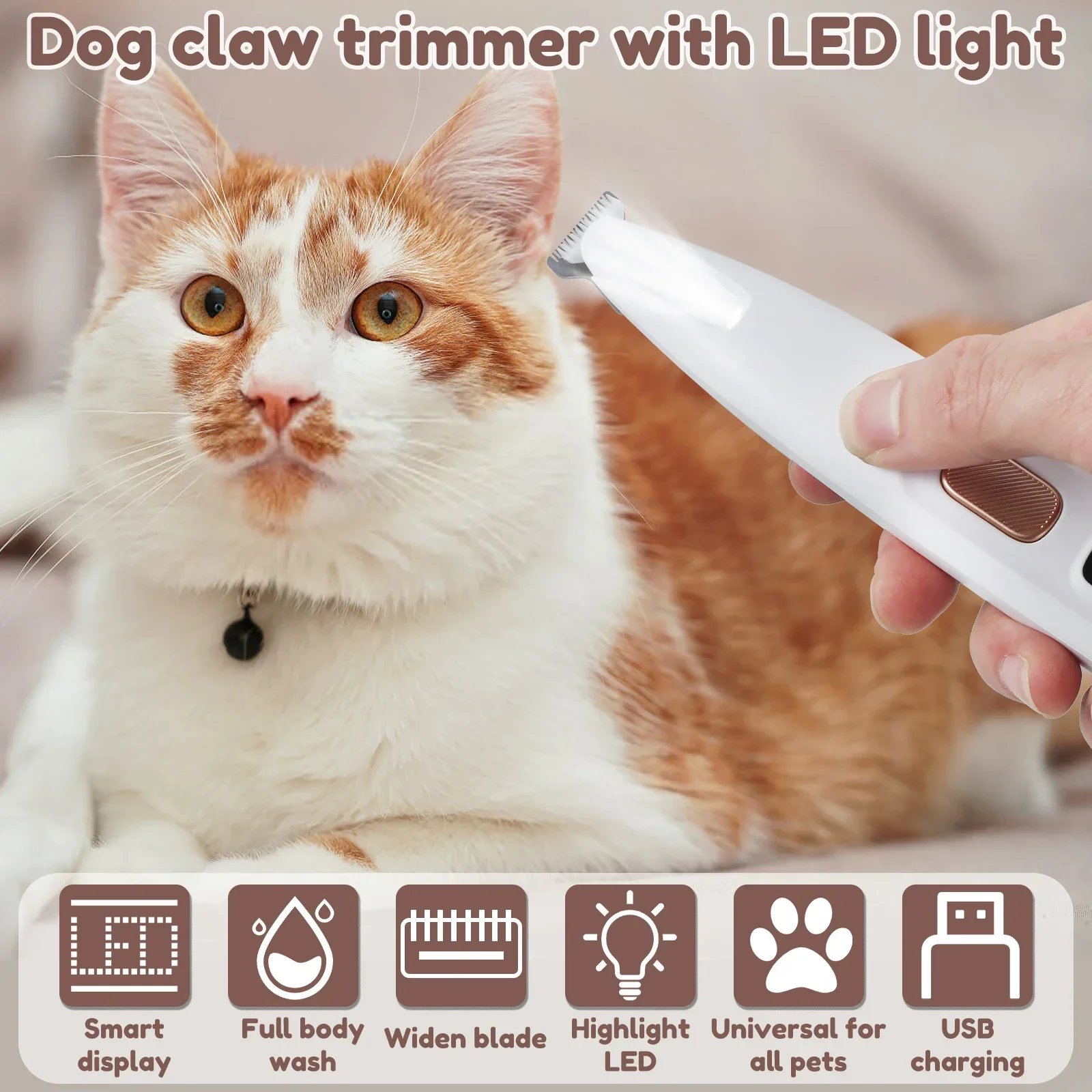 New Dog Paw Trimmer with LED Light Fully Waterproof Pet Hair Trimmer with LED Display Dog Clippers for Grooming 18mm Widen Blade New Dog Paw Trimmer with LED Light Fully Waterproof Pet Hair Trimmer with LED Display Dog Clippers for Grooming 18mm Widen Blade