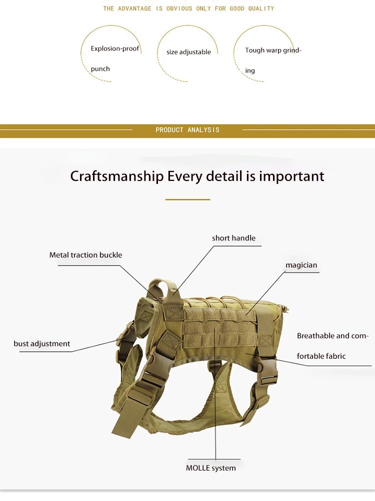 Tactical Dog Harness Military Training K9 Padded Quick Release Vest Pet Training Dog Harness For Set Small Medium Large Dogs