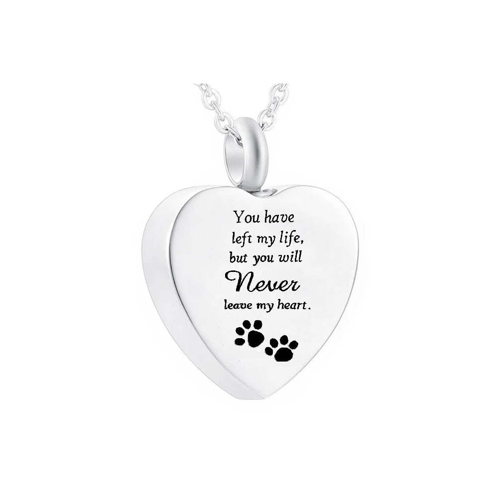 Silver heart cremation jewelry pendant necklace pet dog ashes urn pendant keepsake memorial- funnel filling tool