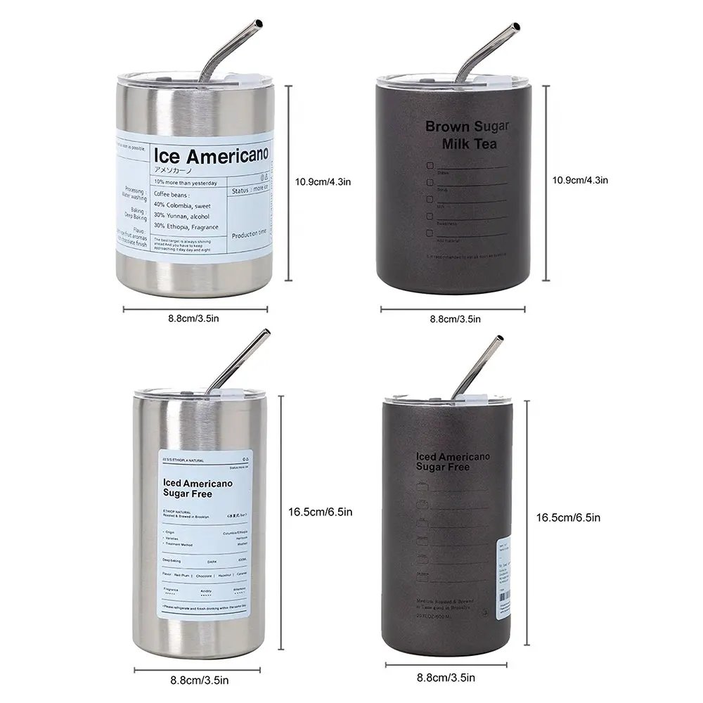 Coffee Cup Thermos 304 Stainless Steel Double -layer Cooler Straw Cup Portable Reusable Ins Ice American Coffee Mug Water Bottle