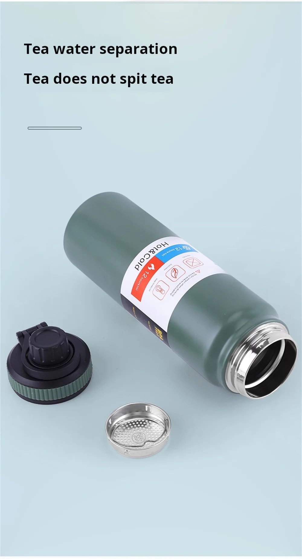 600ML/800ML Outdoor Thermos Portable Kettle Water Bottle with Tea Filter 304 Stainless Steel Thermal Cup Leak-proof Flask Sports